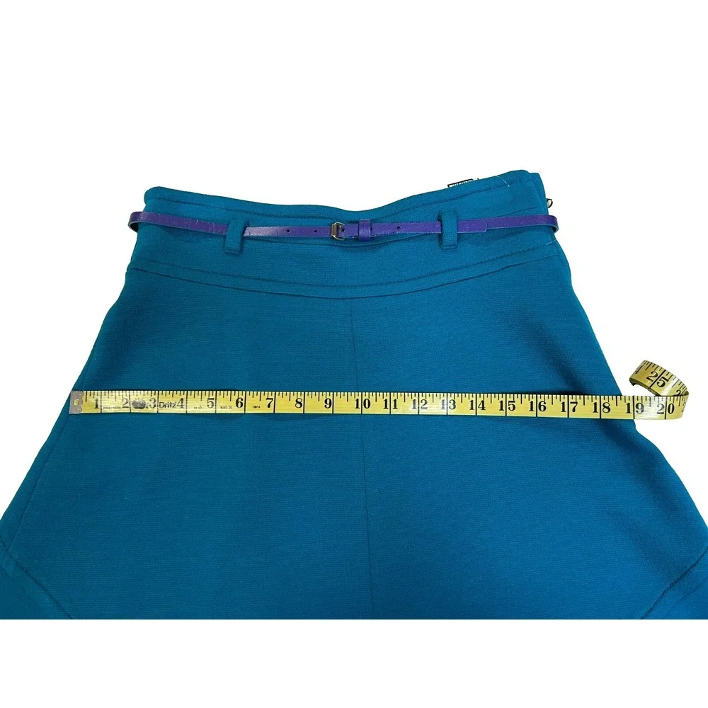 NEW M Missoni A-Line Belted Knee Skirt Teal Blue Wool Blend Lined Side Zip, 44/M